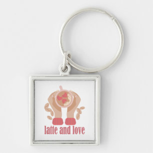 Porte-clés Latte et coupe d'amour, mains et citation de café