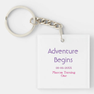 Porte-clés L'aventure commence date nom 1er anniversaire simp