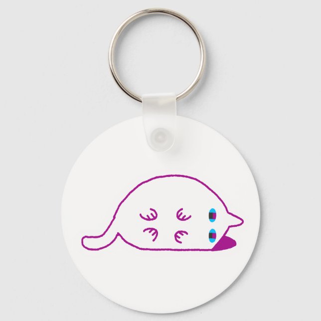 Porte-clés Lay Down Chonky White Cat Keychain (Recto)
