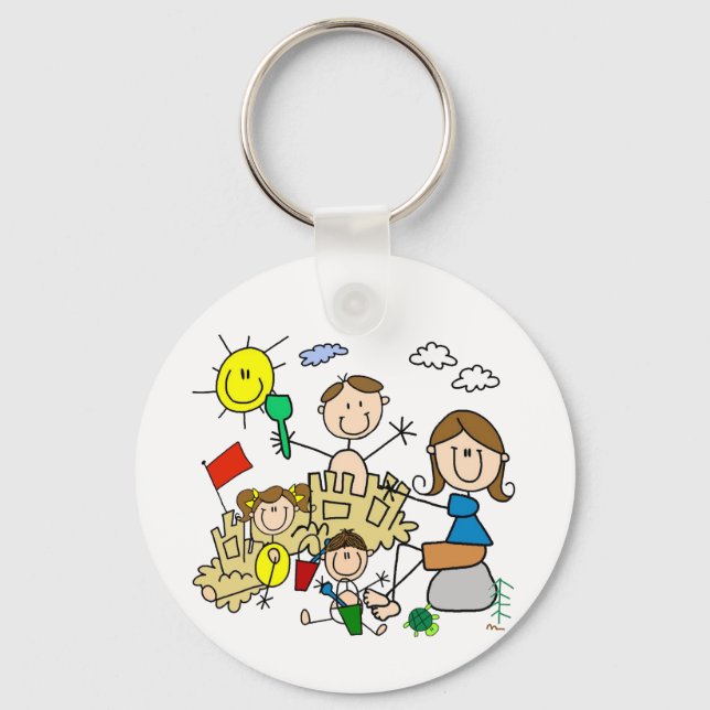 Porte-clés Le bâton figure l'amusement de plage de famille (Recto)