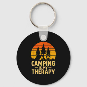 Porte-clés Le camping est une thérapie design _ drôle feu de