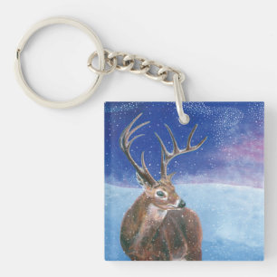 Porte-clés Le cerf rouge Cervus elaphus et paysage d'hiver