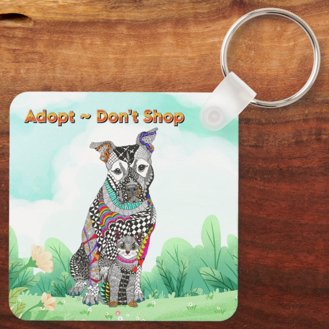 Porte-clés Le chien et le chat adoptent Don't Shop Porte - cl (Verso)