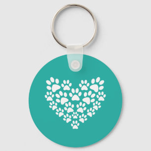 Porte-clés Le coeur blanc d'empreinte de patte - choisissez