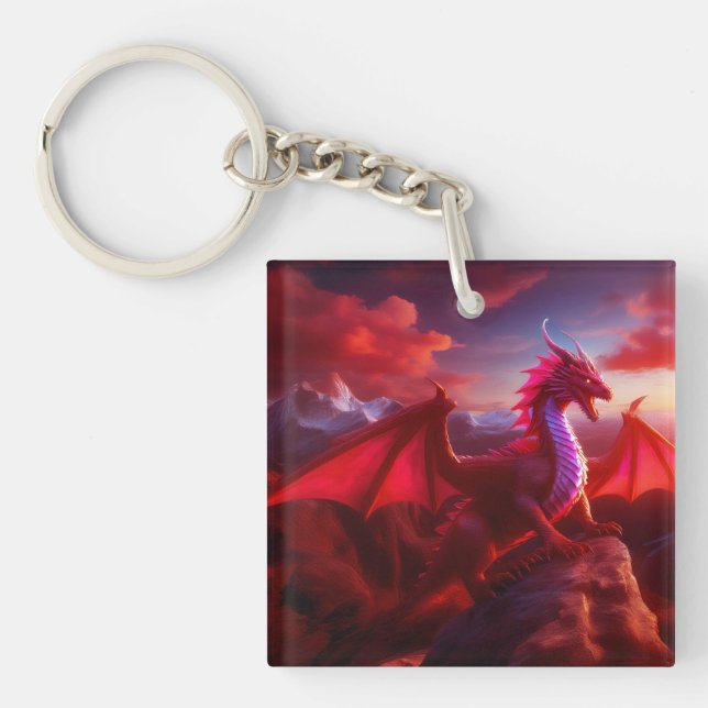 Porte-clés Le Dragon Rouge Perce Sur Craggy Mountain Peak (Devant)