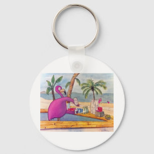 Porte-clés Le Flamant rose rose lunatique verse la plage de