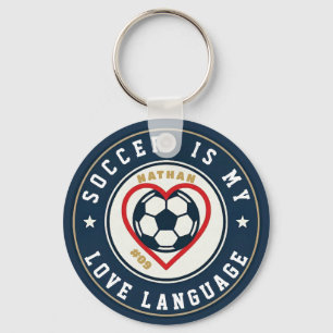 Porte-clés Le football est mon langage de l'amour Cœur Nom du