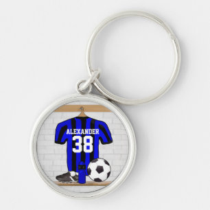 Porte-clés Le football Jersey rayé bleu et noir personnalis