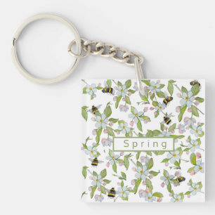 Porte-clés Le jardin de printemps fleurit et bourdons