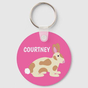 Porte-clés Le lapin tacheté personnalisé rose vif