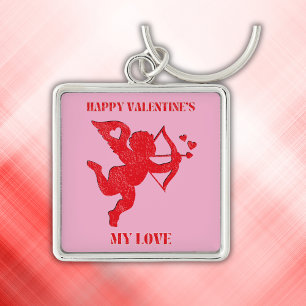 Porte-clés Le minimaliste Happy Valentine's My Love sur rose 
