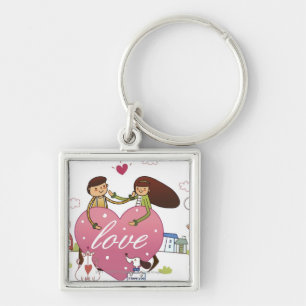 Porte-clés Le plan rapproché d'un couple tenant un coeur