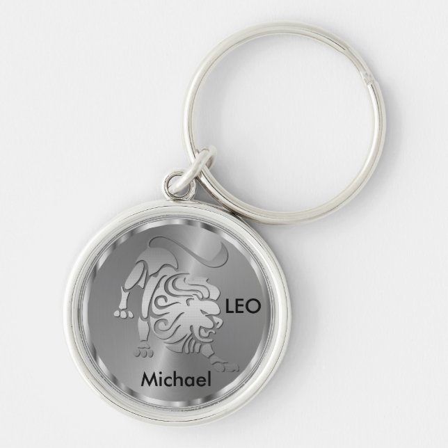 Porte-clés Leo d'argent ♌ le lion - Signe zodiaque (Devant)