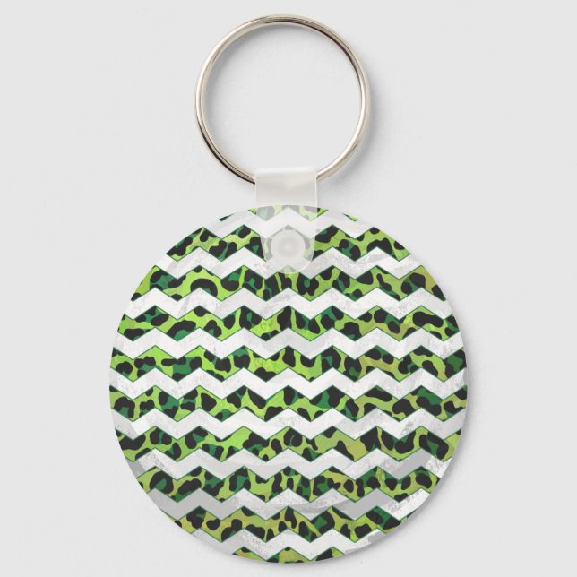 Porte-clés Leopard Chevron noir et vert (Recto)