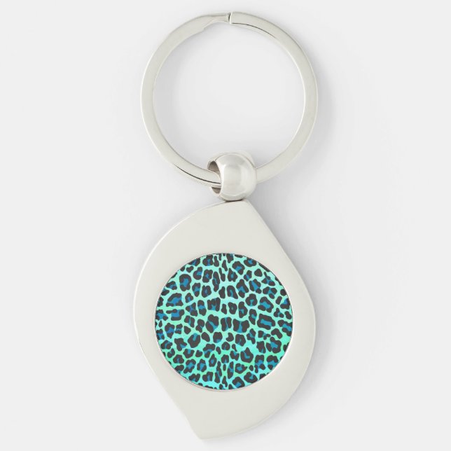 Porte-clés Léopard noir et Turquoise (Devant)