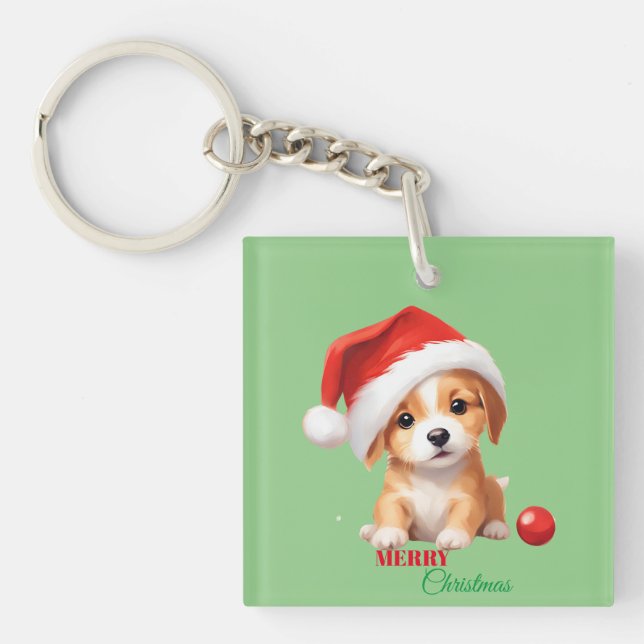 Porte-clés Les animaux mignons chiot d'hiver Chien Père Noël  (Devant)