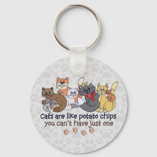 Porte-clés Les chats sont comme des chips Gris (Recto)