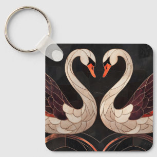 Porte-clés Les cygnes Art déco élégants qui forment un coeur