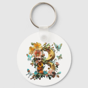 Porte-clés Lettre B avec papillons et fleurs Porte - clé