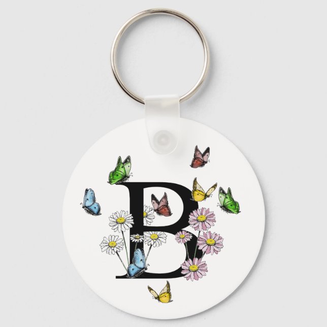 Porte-clés Lettre B Monogramme de papillon floral initial (Recto)