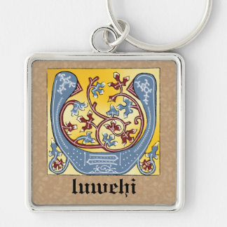PORTE-CLÉS LETTRE BLEUE MOYENNE ET ROUGE IVÉ ÉCLAIRÉ U