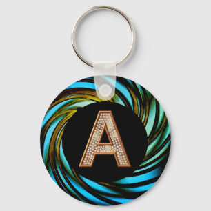 Porte-clés LETTRE BULLE D'OR A Turquoise Swirl