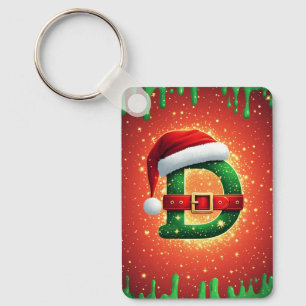 Porte-clés Lettre D de Noël avec détails de Noël sur fond de