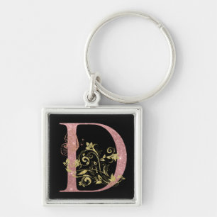 Porte-clés Lettre D pailletée rose élégante 