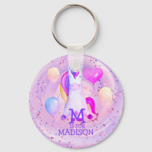 Porte-clés LETTRE DE NOM DE LA licorne blanche Aquarelle rose