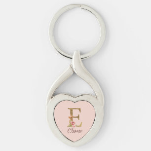 Porte-clés Lettre de nom personnalisée E Roses roses blush fe
