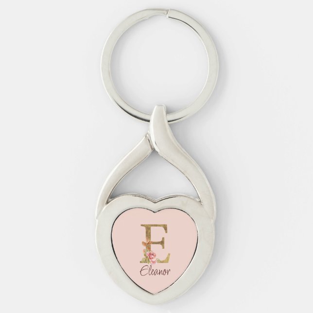 Porte-clés Lettre de nom personnalisée E Roses roses blush fe (Devant)