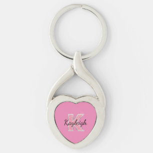 Porte-clés Lettre de Parties scintillant rose blanche K