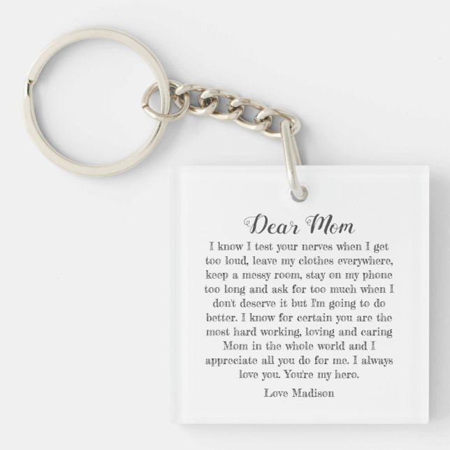 Porte-clés Lettre de typographie de maman personnalisée (Devant)