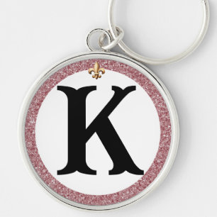 PORTE-CLÉS LETTRE DRESSAGE ROSE OR FLEUR DE LIS PORTE - CLÉ