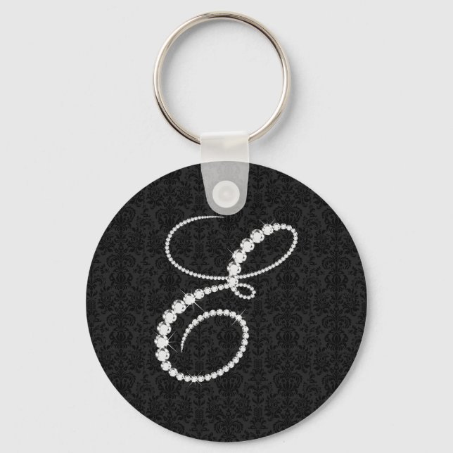 Porte-clés Lettre E Diamants Étincelants - Monogramme (Recto)