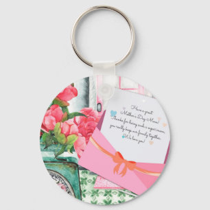 PORTE-CLÉS LETTRE FLEURIE ROSSE ENVELOE FÊTE DES MÈRES