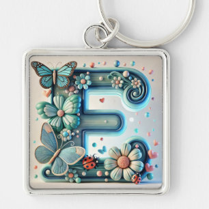 Porte-clés Lettre Florale Élégante E avec Papillons