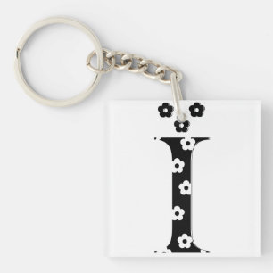 Porte-clés lettre I à motifs floraux