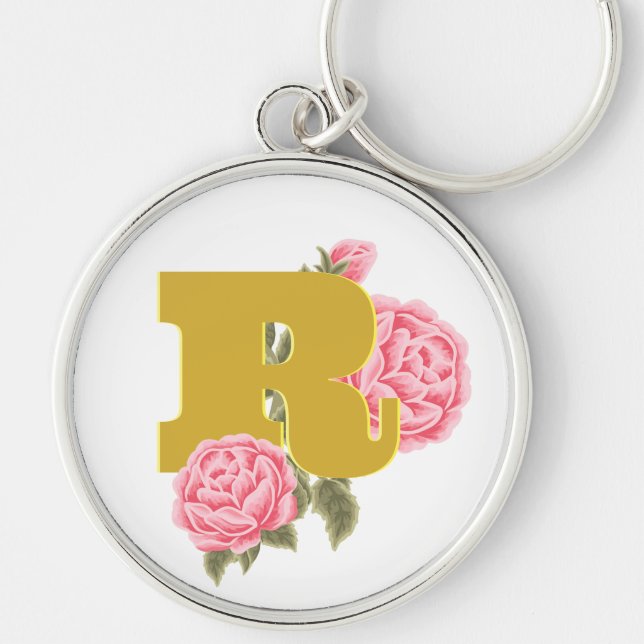 Porte-clés Lettre initiale du Rose floral Monogramme Nom Coup (Devant)