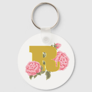 Porte-clés Lettre initiale du Rose floral Monogramme Nom Coup