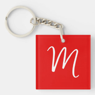 Porte-clés Lettre initiale Monogramme élégant Rouge Blanc