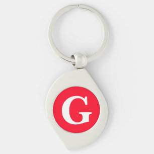 Porte-clés Lettre initiale Monogramme Rouge Blanc Plaine Simp