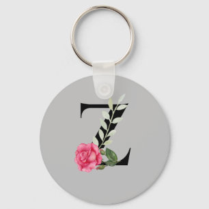 Porte-clés Lettre initiale Z en noir avec rose