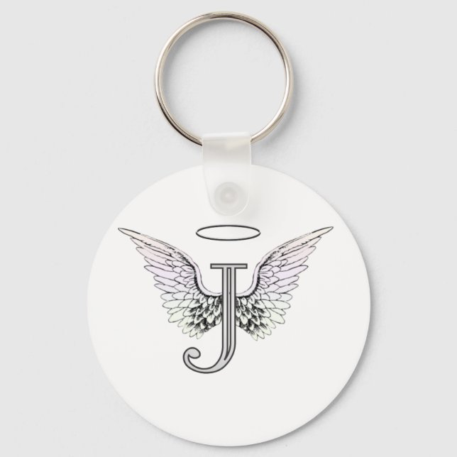 Porte-clés Lettre J Monogramme initial avec ailes angéliques  (Recto)