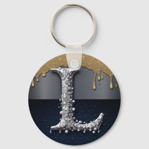 Porte-clés Lettre monogramme L or goutte à goutte argent luxe