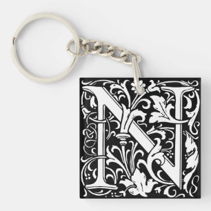 Porte-clés LETTRE MONOGRAPHIQUE EN Alphabet Floral N Carreau 