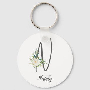 Porte-clés Lettre N et florale personnalisée