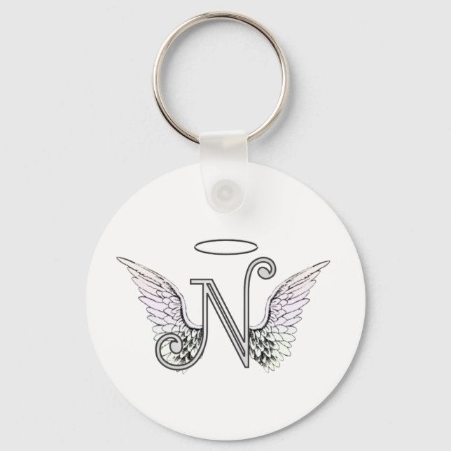 Porte-clés Lettre N Monogramme initial avec ailes angéliques  (Recto)