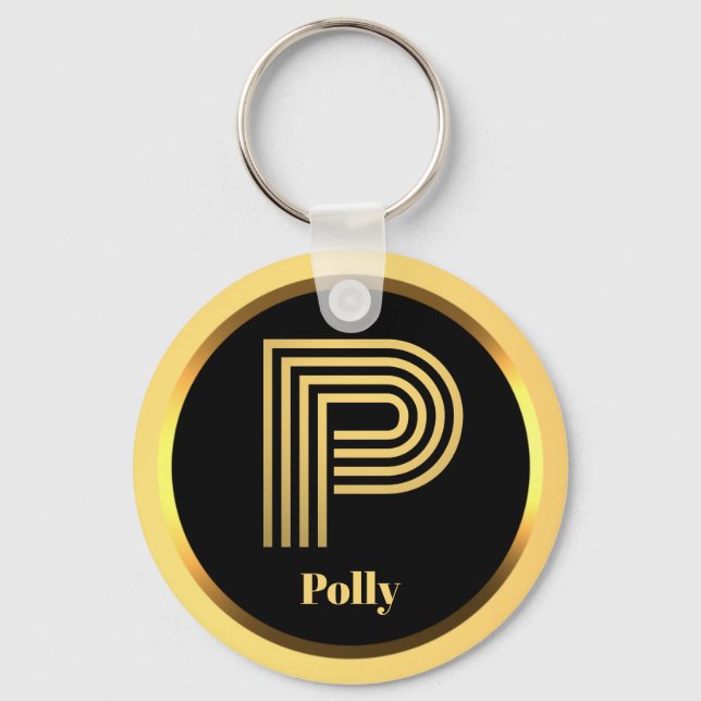 Porte-clés Lettre P or monogramme Personnalisée (Recto)