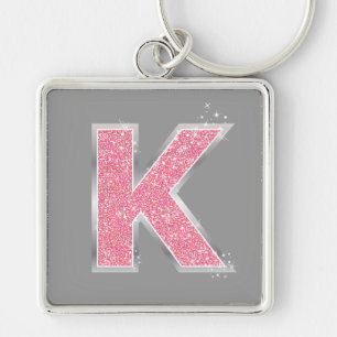 Porte-clés Lettre Parties scintillant rose K